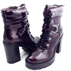 "Deep copper" GBG round toe, mid calf, Lace-up platform combat boots (W-10M)
